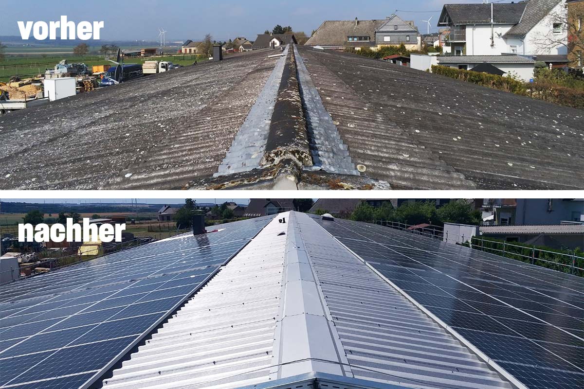 Asbestos roof renovation: before and after